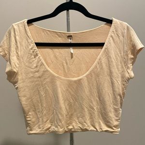 Free People Cream / Tan Cropped Shirt, Small